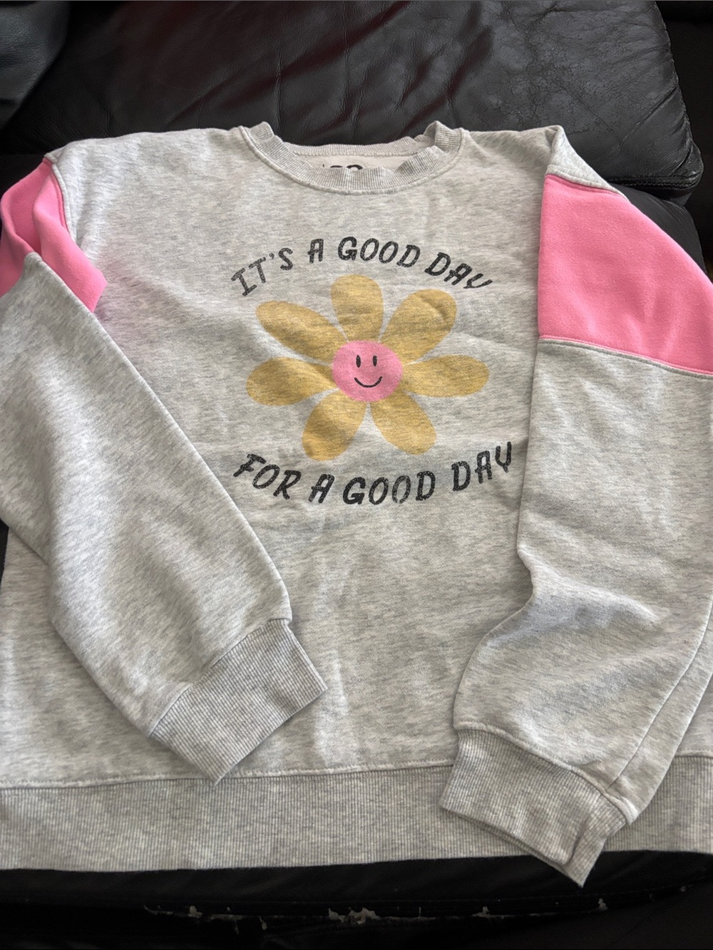 SO Grey Sweatshirt with Yellow Daisy and Pink Accents